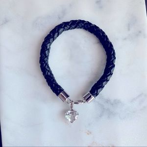 Leather Braided Bracelet with Removable Crystal Charm